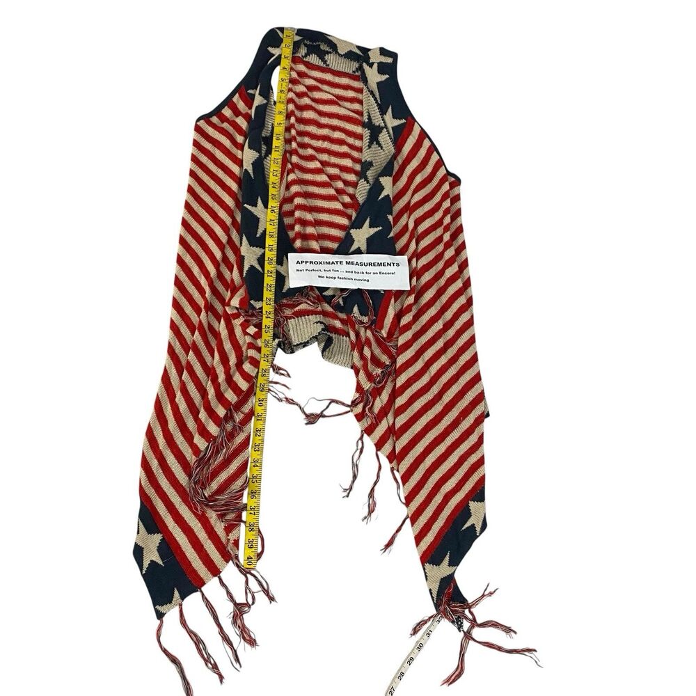 Unity World Wear Cardigan Womens XL 4th of July Patriotic American Flag Fringe - Picture 6 of 11